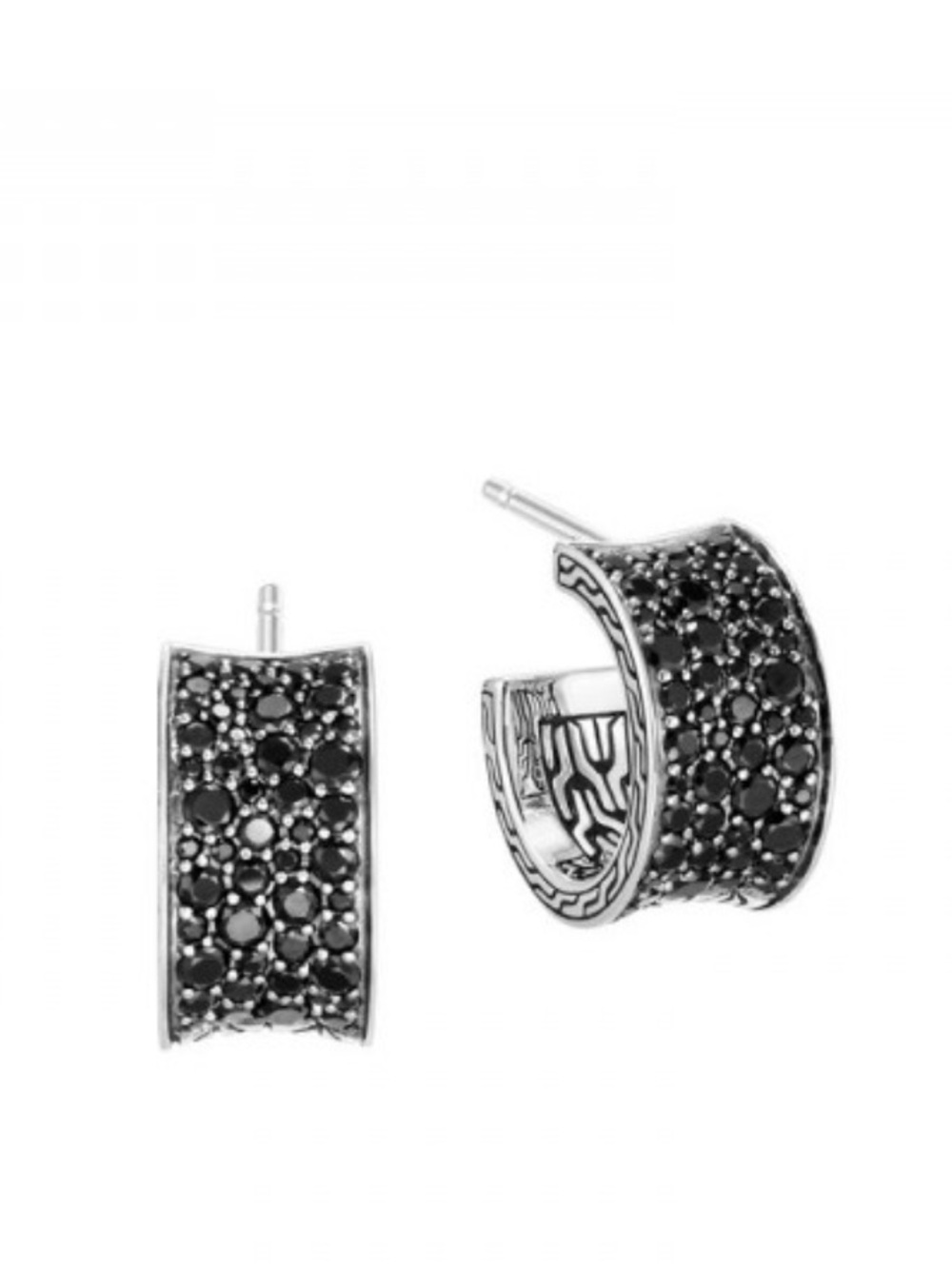 John Hardy Classic Sterling Silver Hoop Earrings Treated Black Sapphire Spinel